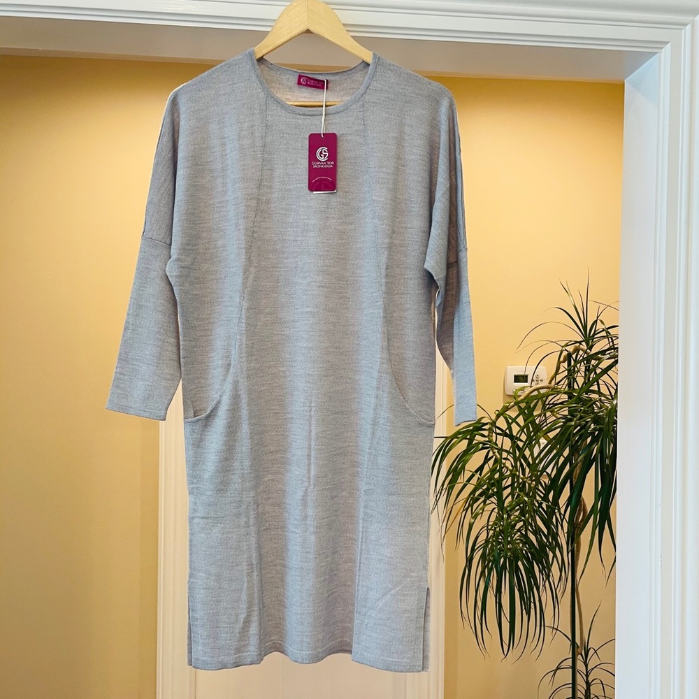 Mongolian Merino wool silk Cashmere sweater dress w/ pockets